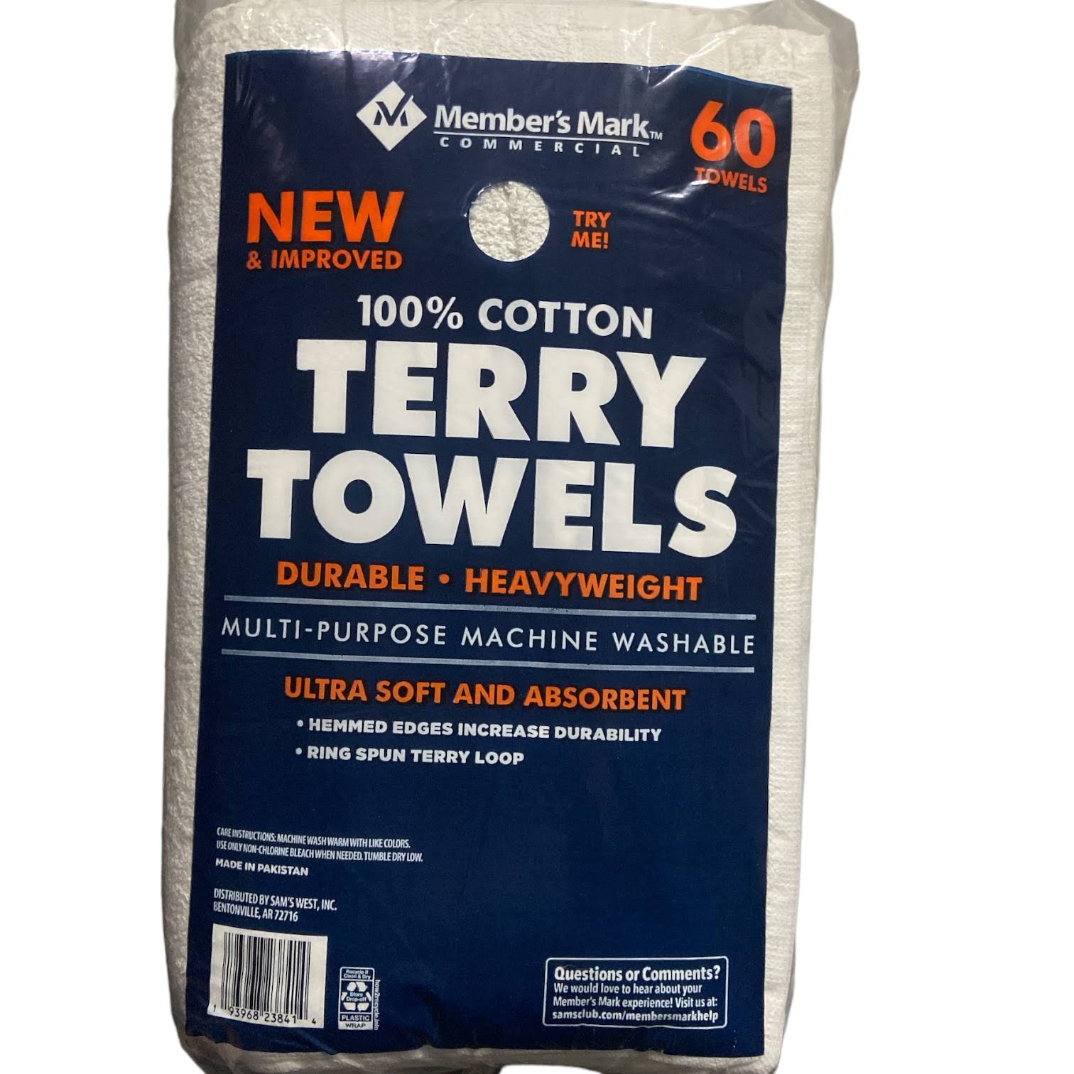 b80e47f513a0605e5a59aa70d5704331148d36078116a69a868703b6d3f49e8e.jpg Member's Mark 100% Cotton Terry Towels 14" x 17" (60 Count) - Image 1