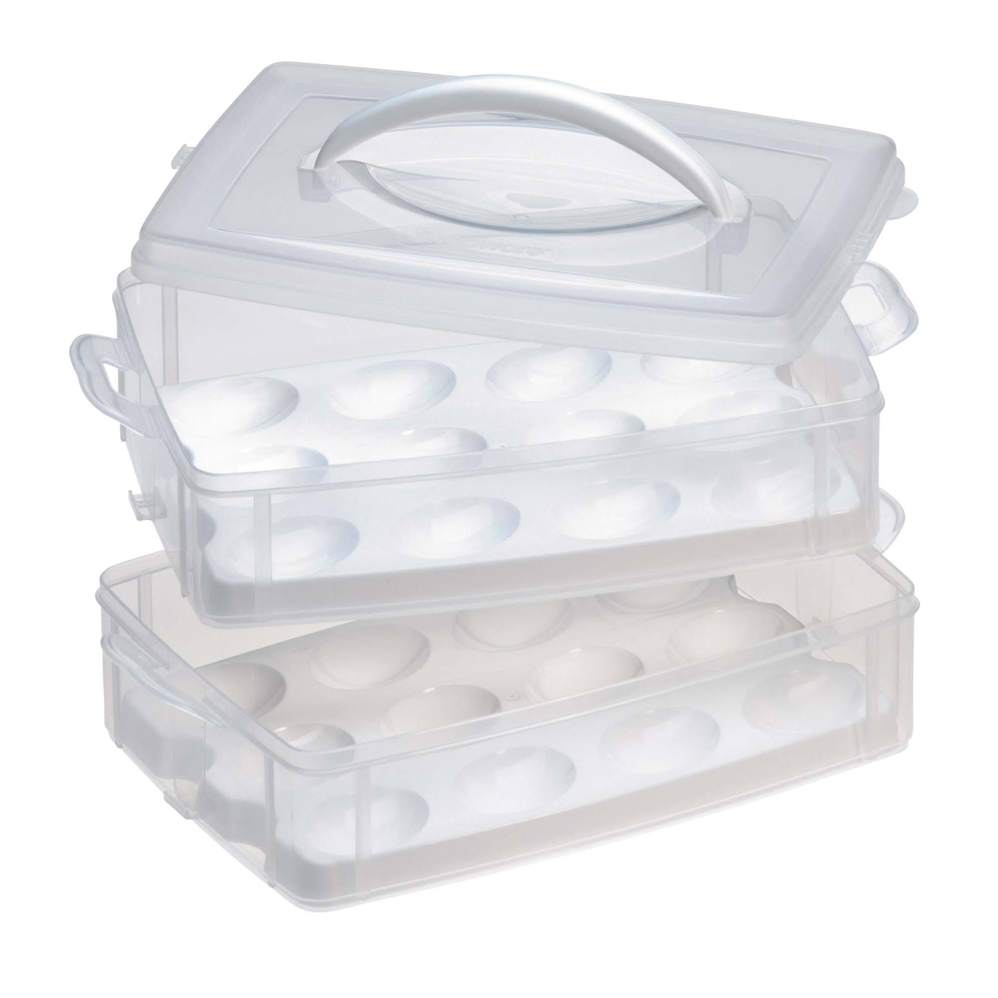 b81dd0efe41d074acc44254f60c413d339998aff0b0ffa6161bd9fc9a6e04a1e.jpg Snapware 1098734 Snap 'n Stack 2-Layer Food Storage Container with Egg - Image 1