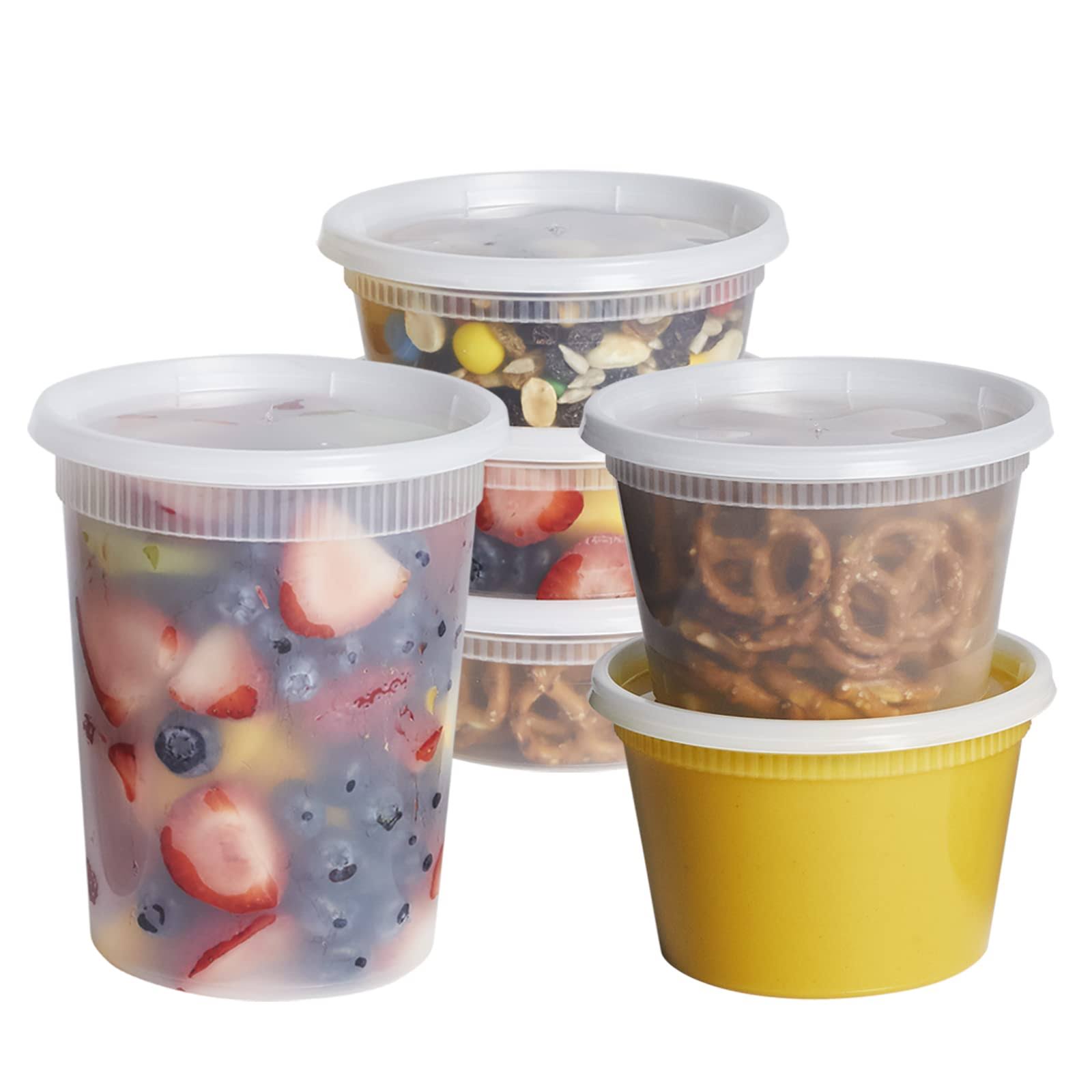b843a0d9ba59c885948eb586649d3ad81a02325a6aec5b3f499d9865f6637721.jpg Comfy Package 48 Sets - Combo Plastic Deli Containers with Airtight Lids - 8 oz 16 oz 32 oz - Food Storage/soup Containers - Image 1