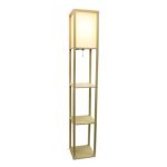 Simple Designs Floor Lamp Etagere Organizer Storage Shelf with Linen Shade - Tan