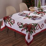 Kadut Christmas Ribbon Tablecloth (60 x 102 inch) for 6 Foot Rectangle Tables, Heavy Duty Fabric, Stain Proof Xmas Ribbon Table Cloth for Harvest,