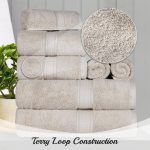 Superior Egyptian Cotton 8 Piece Ultra Plush Solid Towel Set - Stone