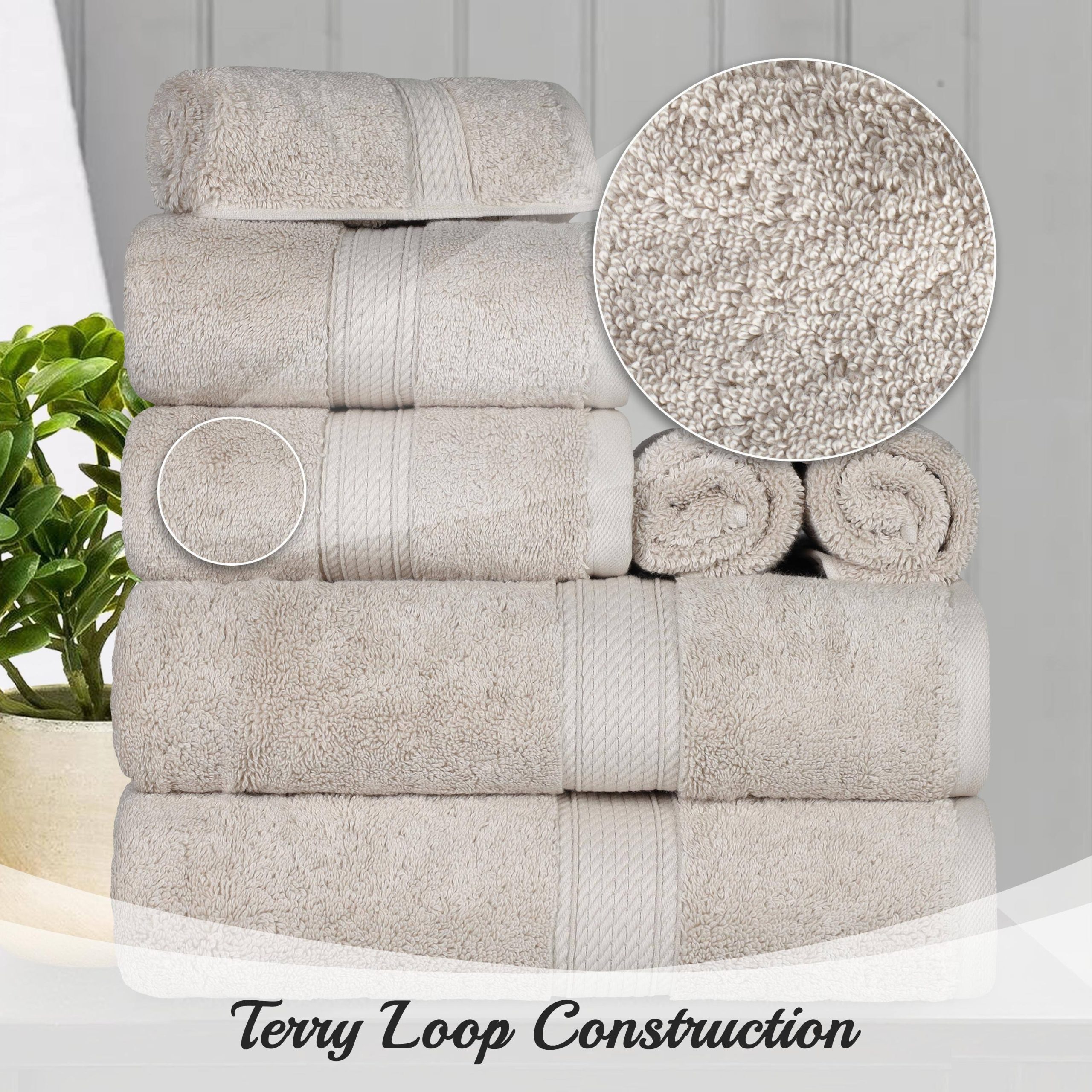 b8899332c7d334218caf91fbd40bf9627c071a4a859185855be0e91df61c5080.jpg Superior Egyptian Cotton 8 Piece Ultra Plush Solid Towel Set - Stone - Image 1