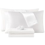 Sanders Microfiber 7-pc. Sheet Set with Satin Pillowcases and Satin Hair-Tie, Queen - White