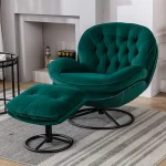 Velvet Swivel Accent Chair with Ottoman Set, Modern Lounge Chair with Footrest and Metal Base Comfy Armchair with 360 Degree Swiveling Single Sofa Chair Accent Chairs for Living Room, Green