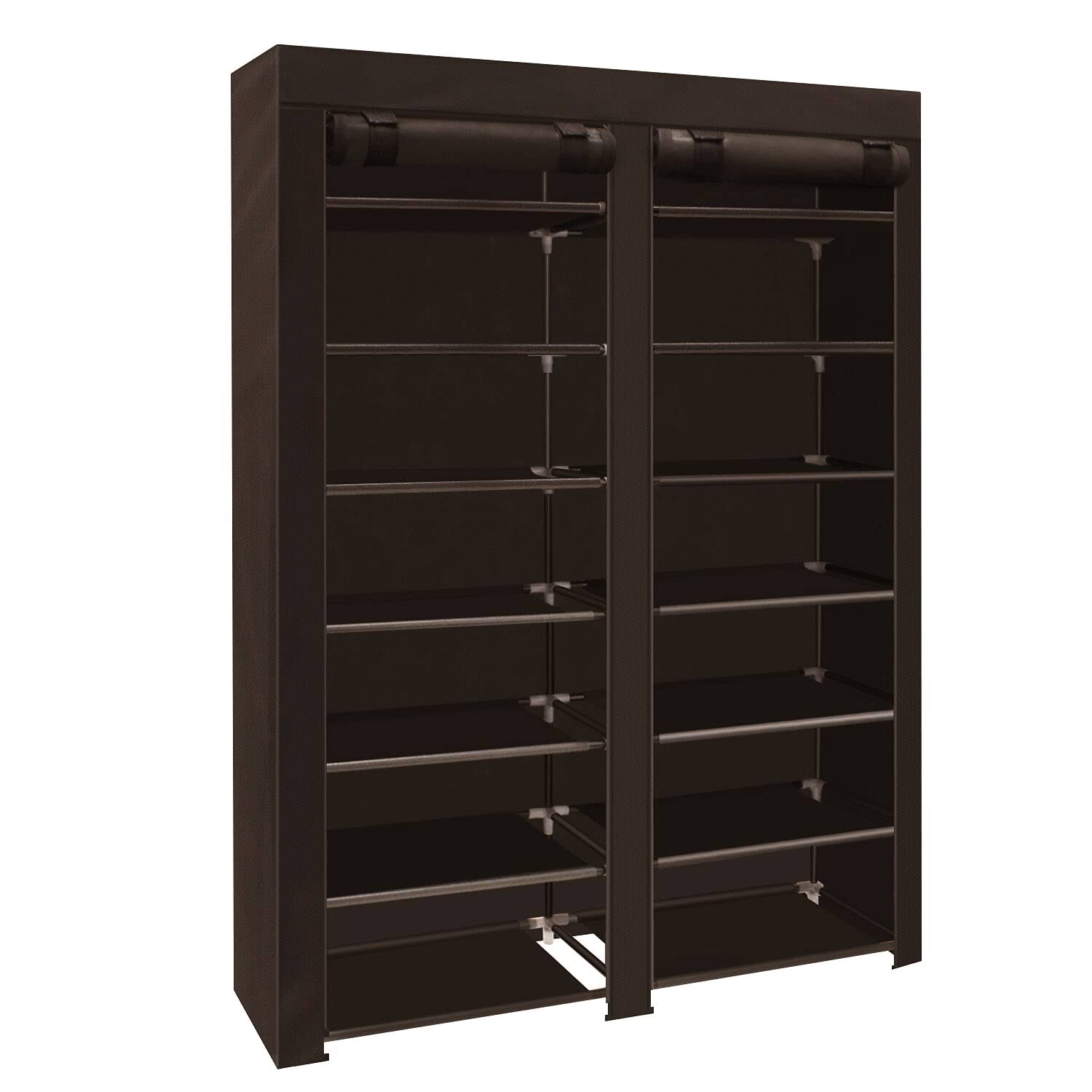 b8aac25884e0f0f2b5e95c577672161edd92d2a0e420c03db4a0abe9e36b9df4.jpg Erone Shoe Rack Storage Organizer, 28 Pairs Portable Double Row with Nonwoven Fabric Cover Shoe Rack Cabinet for Closet - Image 1
