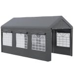Outsunny 10' x 20' Carport & Party Tent, Height Adjustable Portable Garage with Mesh Windows for Parties, Wedding and Events - Gray