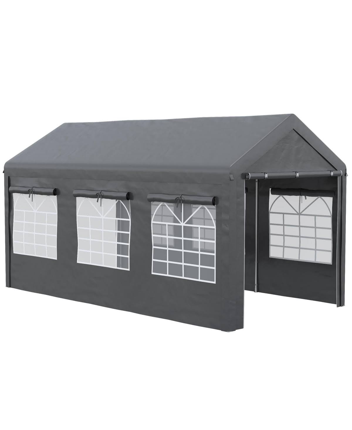 b8d17fd0a697c66faa2fca9c36020dce256703a91f25456325f3a7405b247d6f.jpg Outsunny 10' x 20' Carport & Party Tent, Height Adjustable Portable Garage with Mesh Windows for Parties, Wedding and Events - Gray - Image 1