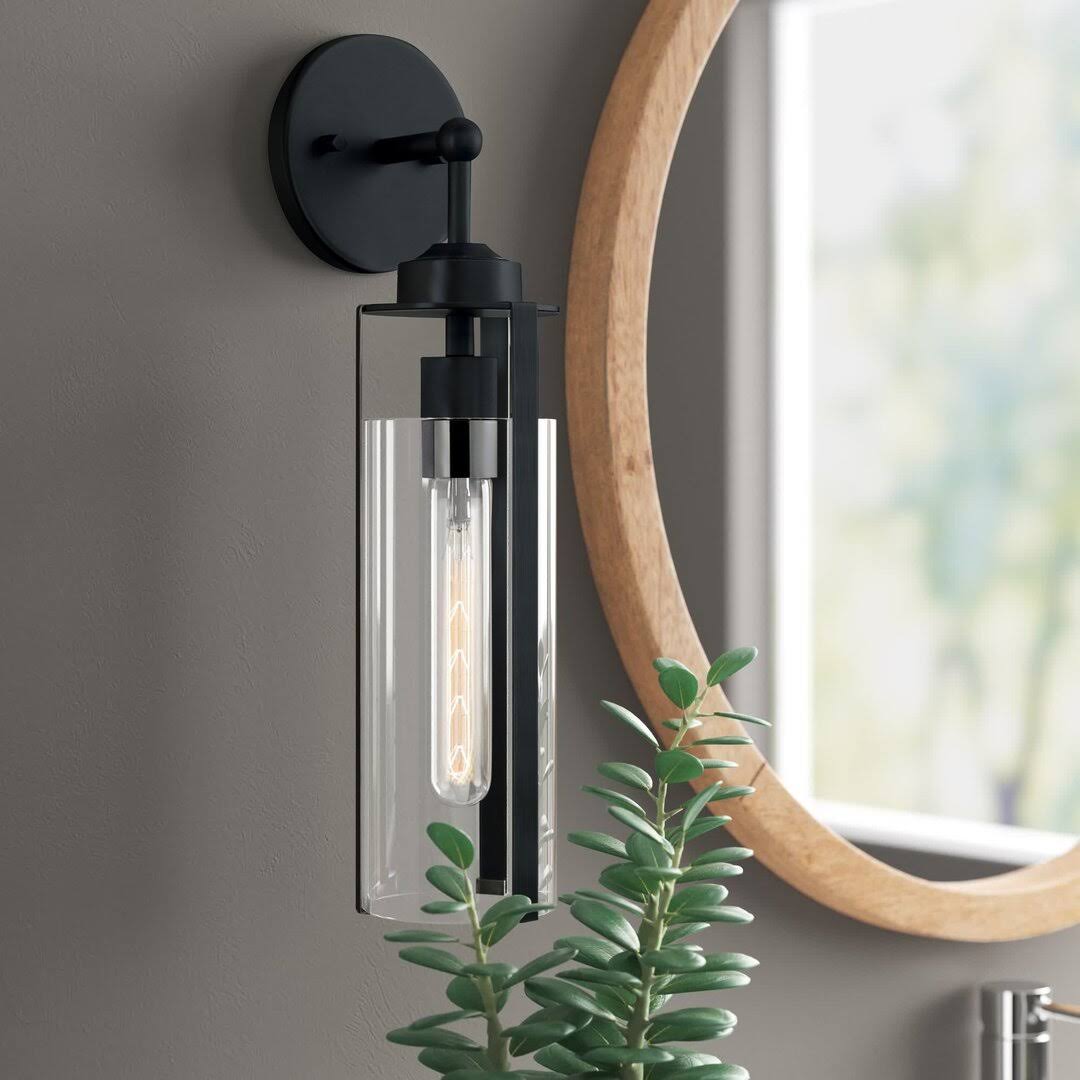 b8d27cfff5d876b68eb50957b7a1b31567b5a5604c4f38b4372278c2867d79a4.jpg Keziah 1-Light Dimmable Bath Sconce Zipcode Design Finish Matte Black - Image 1