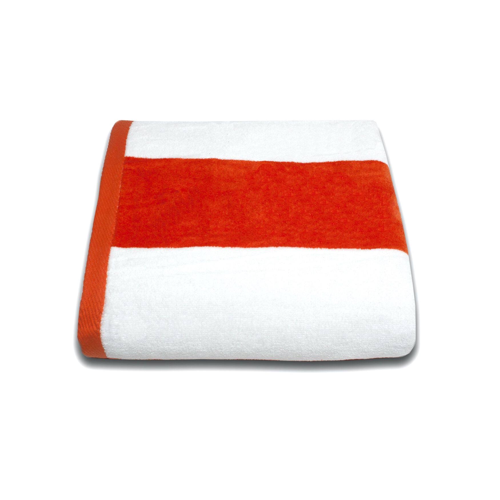 b8d2d6b563e6d7463679be13ef5fdff5dd1b091f60683bce672a079e117af501.jpg Espalma Tropical Cabana Orange Stripe Cotton Single Beach Towel - Image 1