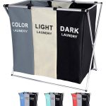 BRIGHTSHOW 135L Laundry Cloth Hamper Sorter Basket Bin Foldable 3 Sections with Aluminum Frame 24'' 14'' x 23'' Washing Storage Dirty Clothes Bag for Bathroom