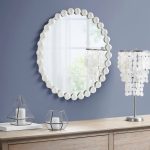 Marlowe Beaded Round Wall Mirror 27"D - White - Madison Park Signature