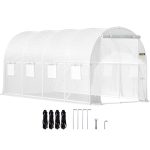 VEVOR Walk-In Tunnel Greenhouse 7 ft. W x 15 ft. D x 7 ft. H Portable Plant Greenhouse with 1 Top Beam, Diagonal Poles, White