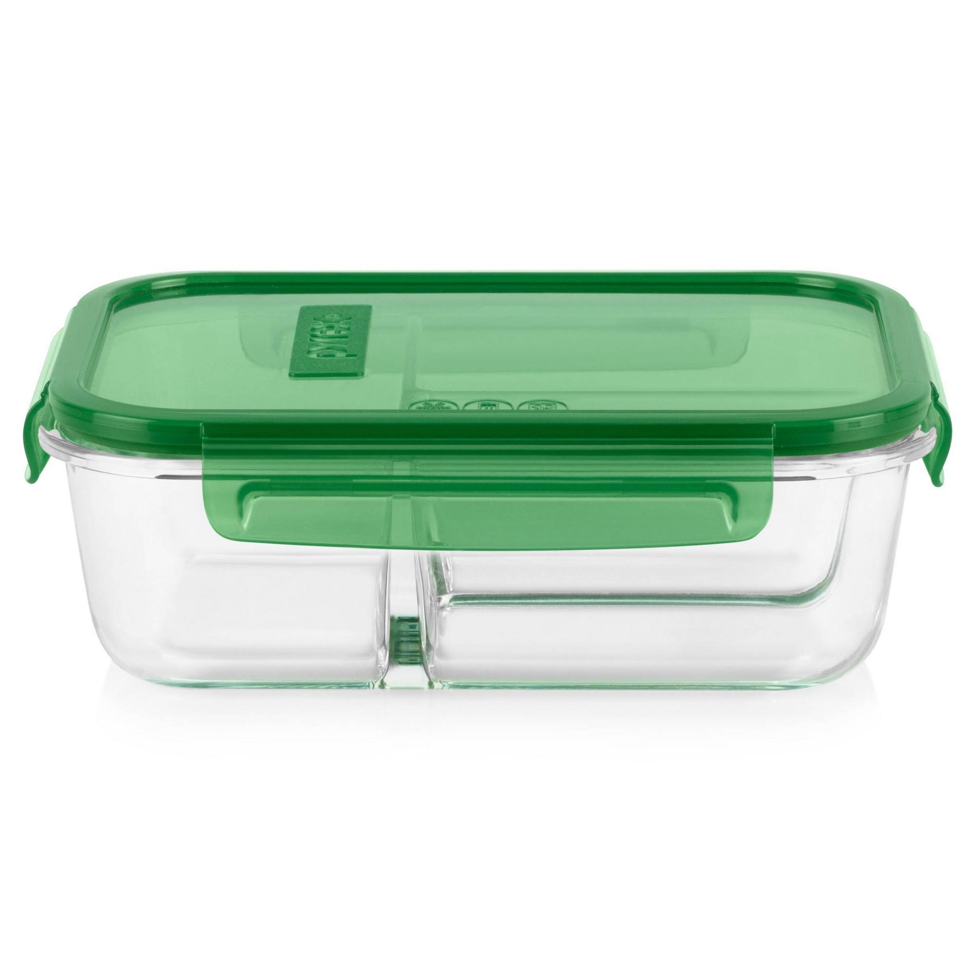 b970fc649c82d00d2aa9dc3a7b0abc1d33a9aa0ed585f8607c9f418c9ca708e8.jpg Pyrex 4-Cup MealBox Divided Glass Food Storage Container - Image 1