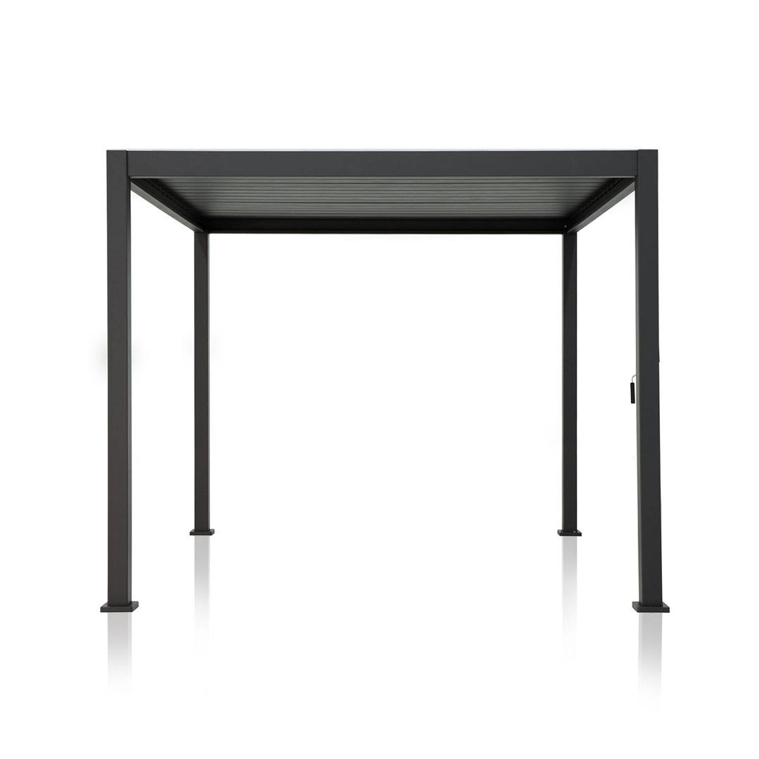 b97383f0ace5f8c539a7219405a75db50e5a85fddb1a9b360e98dd0c0d7ce5d3.jpg 111S Metal Louvered Pergola with Adjustable Roof Mirador Color: Black, Finish: Black, Size: 10 ft W x 13 ft D - Image 1
