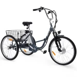 Patikuin Electric Tricycle for Adults, 26" Trike 3 - Wheel 36V 250W 7 Speeds with Basket, Folding E - Bike, up to 15.5 MPH, Gray