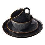 Better Homes & Gardens 16-Piece Burns Dinnerware Set, Black Speckled