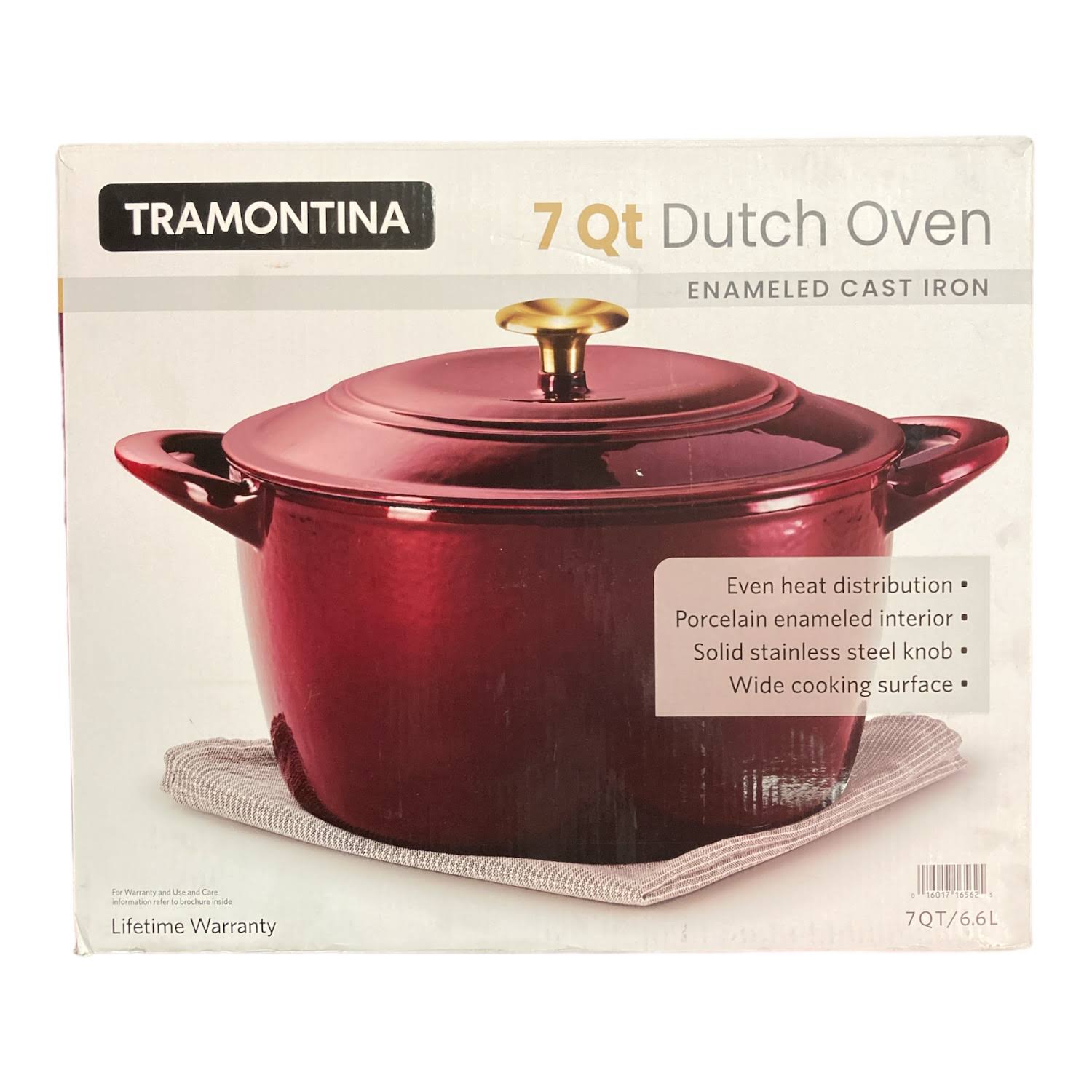b97c99810aeccd46a05bcfe89787a3bc3a8fbaa834013cfe5cd47d15439d01b8.jpg Tramontina Enameled Cast Iron 7-Quart Covered Round Dutch Oven (Cranberry/Gold) - Image 1