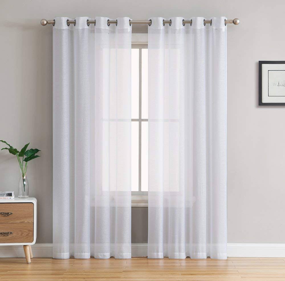 b98372efa4f607609f6e65cbe92e26822115e11431581f11c865160e431280c8.jpg HLC Me 2 Piece Sheer Voile Window Curtain Grommet Panels White 108 inch Long - Image 1