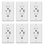 TOPGREENER USB Outlet, Type C Wall Charger 15 Amp TR Receptacle Plug, Charging Power Outlet with Ports, Electrical Socket, UL Listed, TU21536AC-W-6PCS