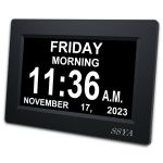 SSYA [Newest version] 7 inch Calendar Clock - 12 Alarm Options, Level 5 Auto Dimmable Display,Extra Large Impaired Vision Digital Clock with Non-