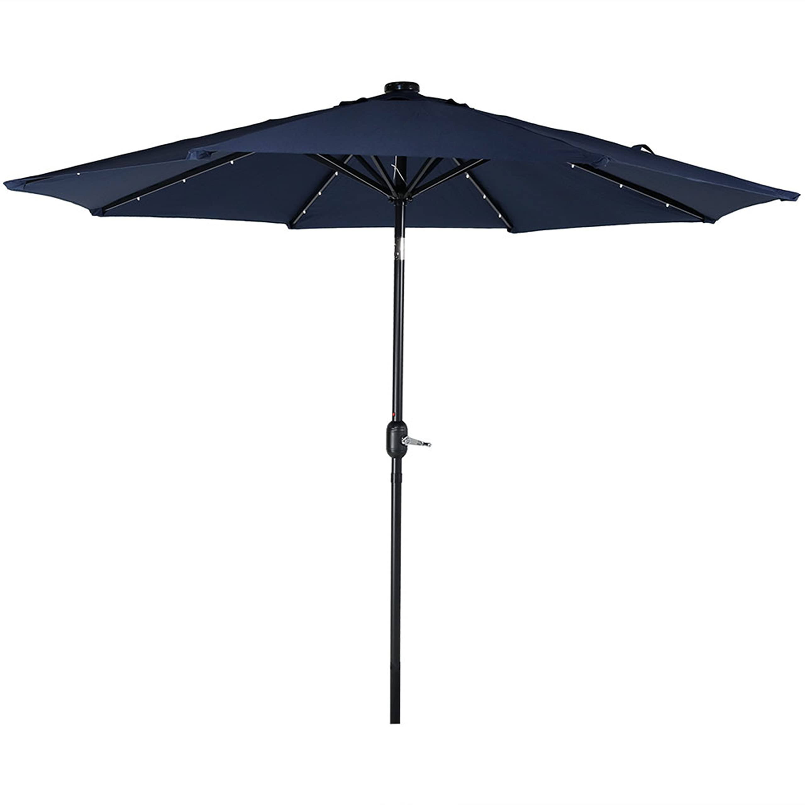 b9a905aa95a7b4b1b07329e34f15a8fcb7d39d811b5d94f8a7a7cd16936bc895.jpg Sunnydaze Navy Blue Aluminum 9 Foot Solar Patio Umbrella with Tilt & Crank - Image 1