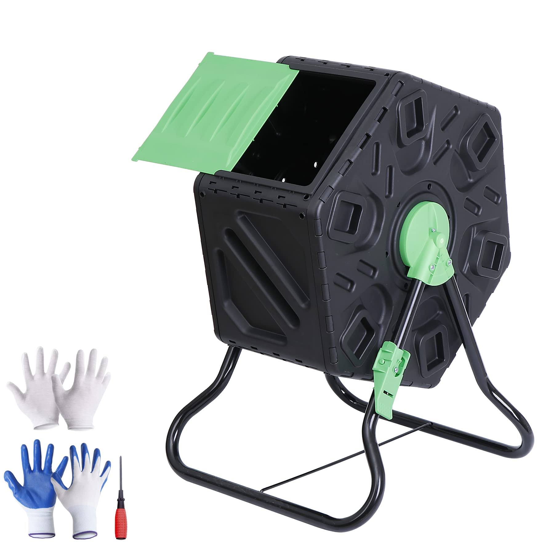 b9c47c883ecf422d5fe069ee64a8cd7418e89c45d843cedf3d3965b2063503b0.jpg Nouva 18.5 Gallon Compost Bin Small Composter Tumbler Rotating Chamber Garden Composter Bin with Steel Frame Outdoor Kitchen Garden Yard - Image 1