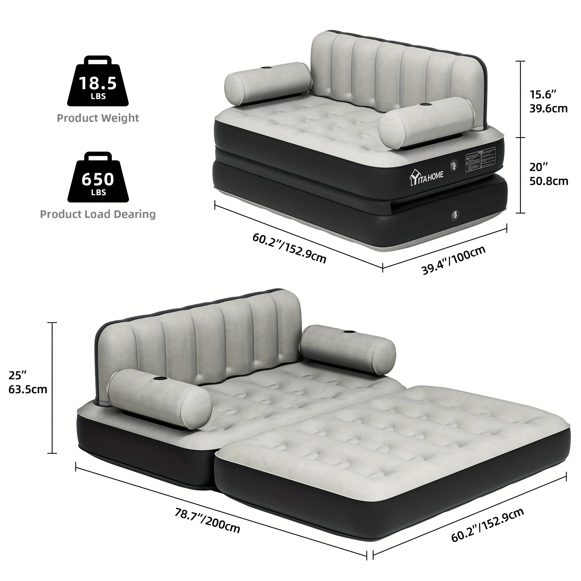 b9eb82ef40c3b8ebb3b33cfe77cf182348e2fa051b102b2ac8833b82573dacfc.webp Inflatable Air Sofa Bed 2 - in - 1 Backrest Couch Airbed with Headboard and Pump Convertible Blow up Bed Mattress for Home, Camping, and Guests, Living Room Furniture, Queen Size - Image 1