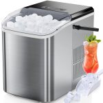 Edx Countertop Ice Maker, Self-Cleaning Portable Ice Maker Machine with Handle and Ice Scoop, Bullet Ice Cubes, 9Pcs/6Min 26.5Lbs/24H for Home/Kitchen