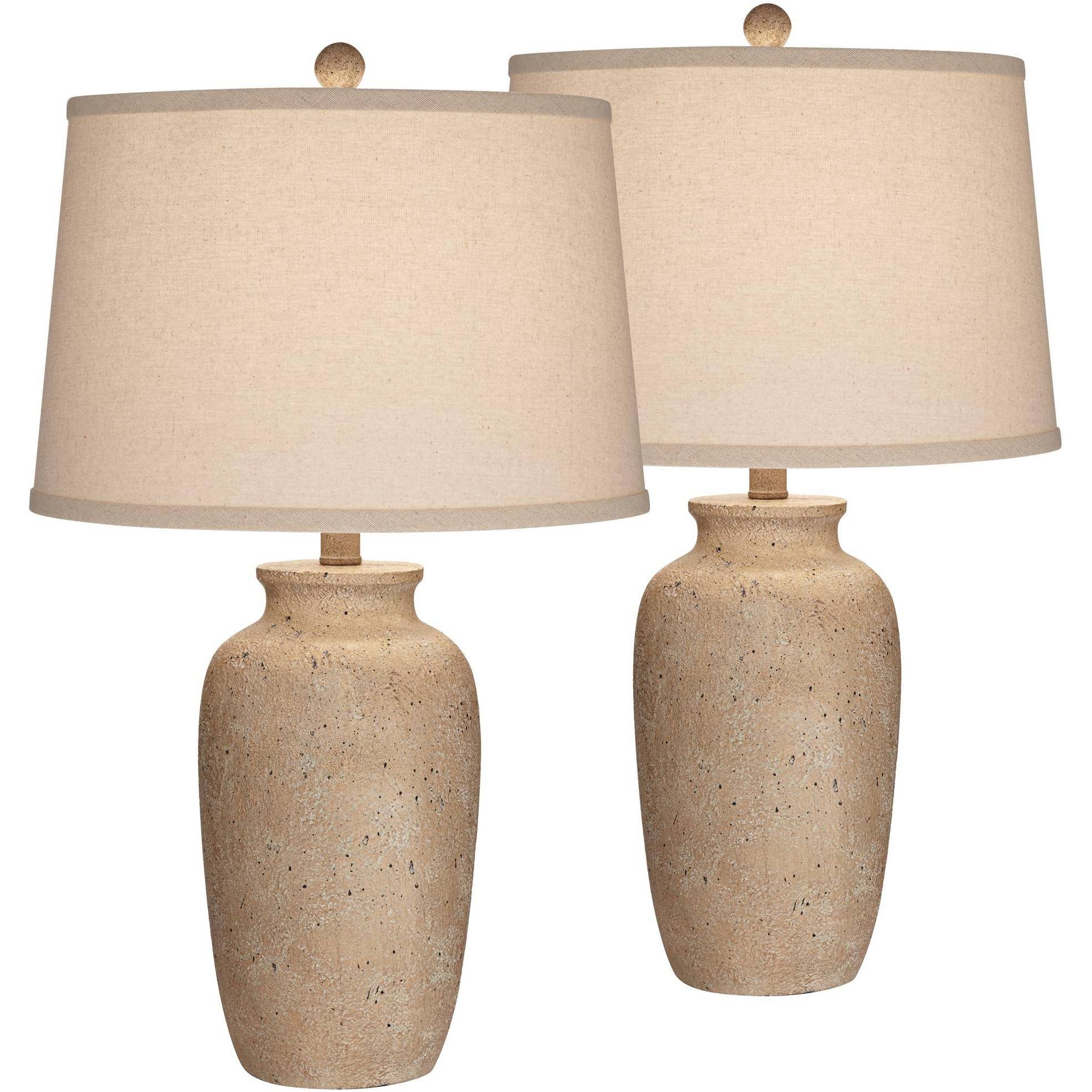 ba0566f679e05684cbed4856a7137b57eb2421e922de5564d5b255374851fadb.jpg Regency Hill 25 1/2" High Farmhouse Rustic Coastal Table Lamps Set of 2 Beige Oatmeal Shade Living Room Bedroom Bedside Nightstand - Image 1