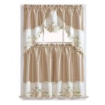 GOHD Arch Floral Kitchen Curtain Set/Swag Valance & Tier Set. Nice Matching Color Floral Embroidery on Border with Cutworks (Beige)