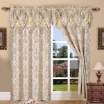 Elegant Comfort Penelopie Jacquard Look Curtain Panel Set with Attached Waterfall Valance, Set of 2 54x84 Inches Beige