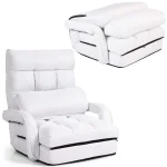 Folding Lazy Sofa Floor Chair with 6-Position Adjustable Backrest, Lumbar Pillow & Armrests, Indoor Chaise Lounge Sofa for Gaming, Living Room