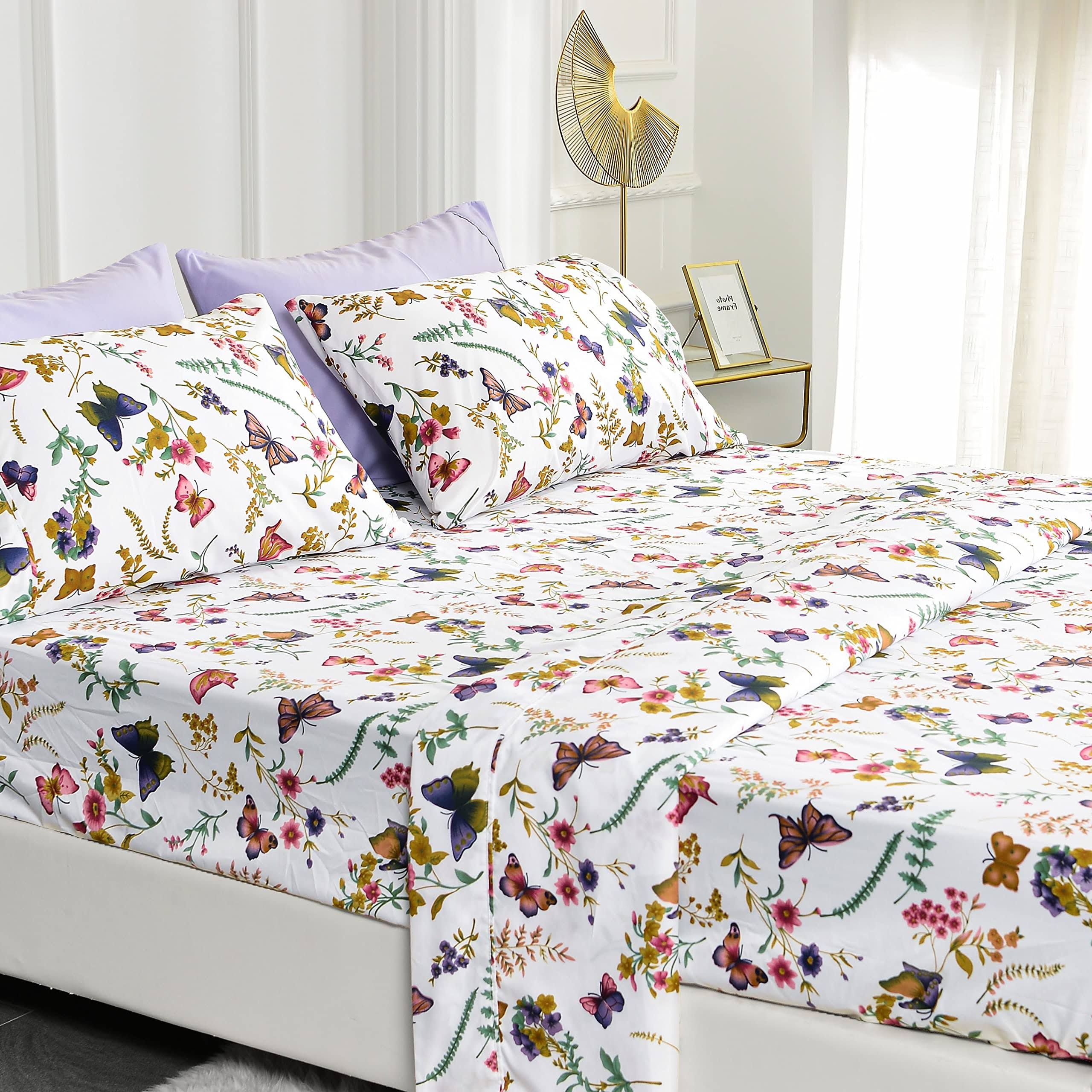 ba8afea9b5430cbbb81c1be17bcfe75af639a00184d26a87094cd5e9bf2bf449.jpg American Home Collection 6 Piece Print Bedding Sheets & Pillowcases Set Brushed Microfiber Wrinkle Free 14 Inches Deep Pocket fl - Image 1