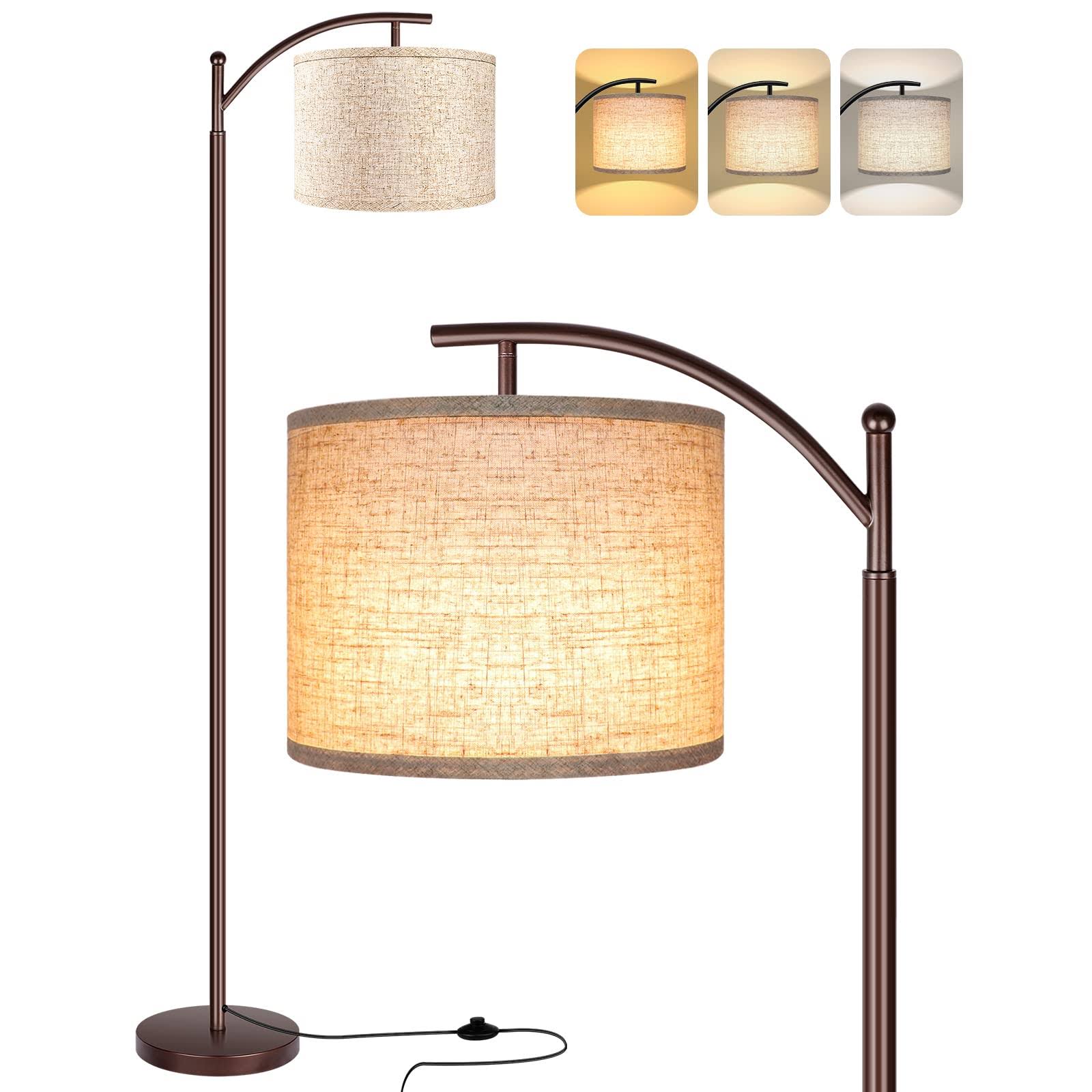 ba9986c2d25c50c8ffde9b1d281d0a9172c81078e5d8c643c19d27ea3cf62119.jpg ROTTOGOON Floor Lamp for Living Room, LED Tall Industrial Standing Lamp Reading for Bedroom, Office (9W LED Bulb, Beige Lampshade Included) - Image 1