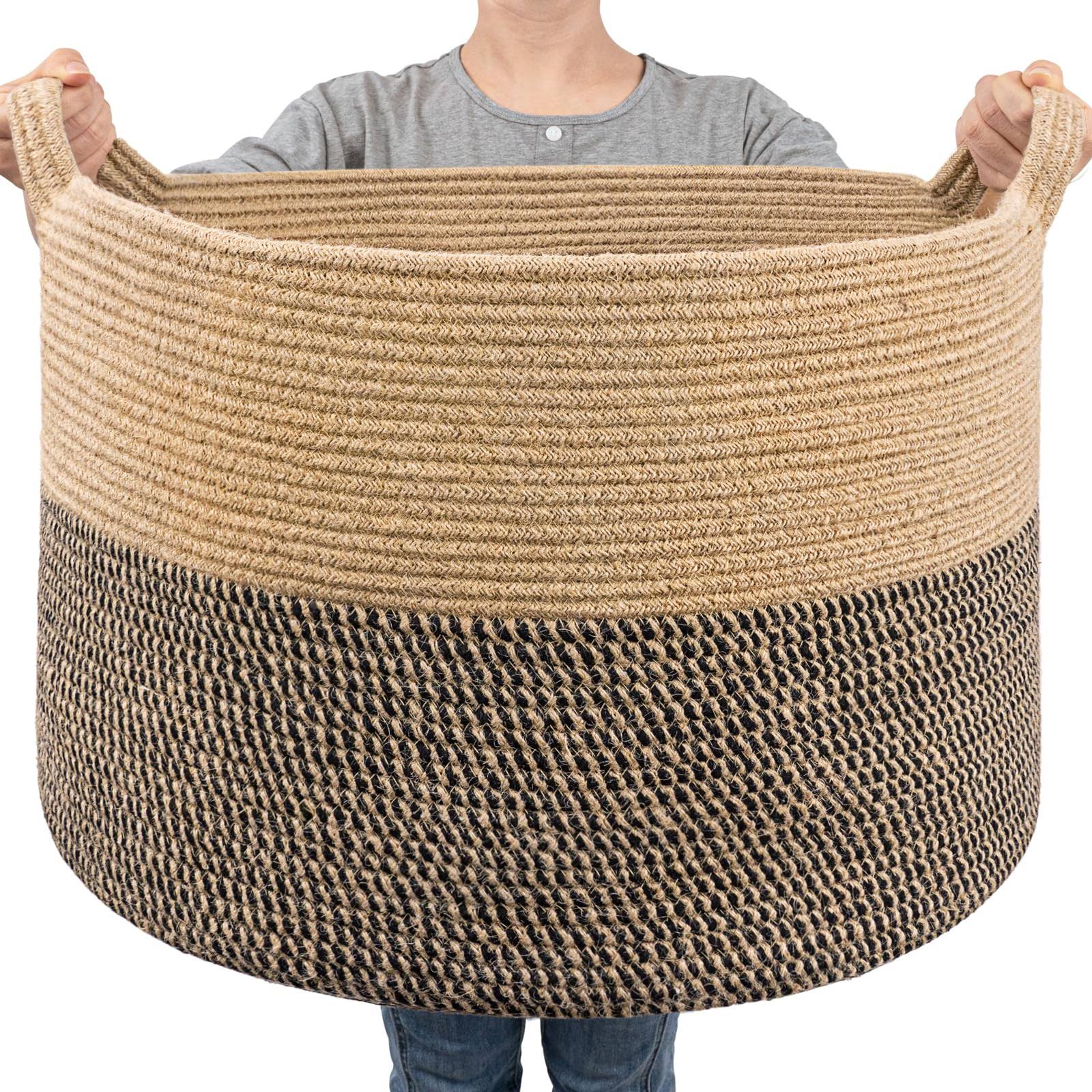 baad0943cd9abd231b0e6994ebf07a3c4b82154a4cc29cfb1e3da3cdd0f93dad.jpg Goodpick Extra Large Wicker Storage Basket, 83L Woven Blanket Storage for Living Room, Round Woven Basket for Clothes, Large Jute Basket, Big - Image 1