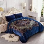 Heavy Crafted Floral Thick Winter Soft King Size Blanket 9 lbs - Navy