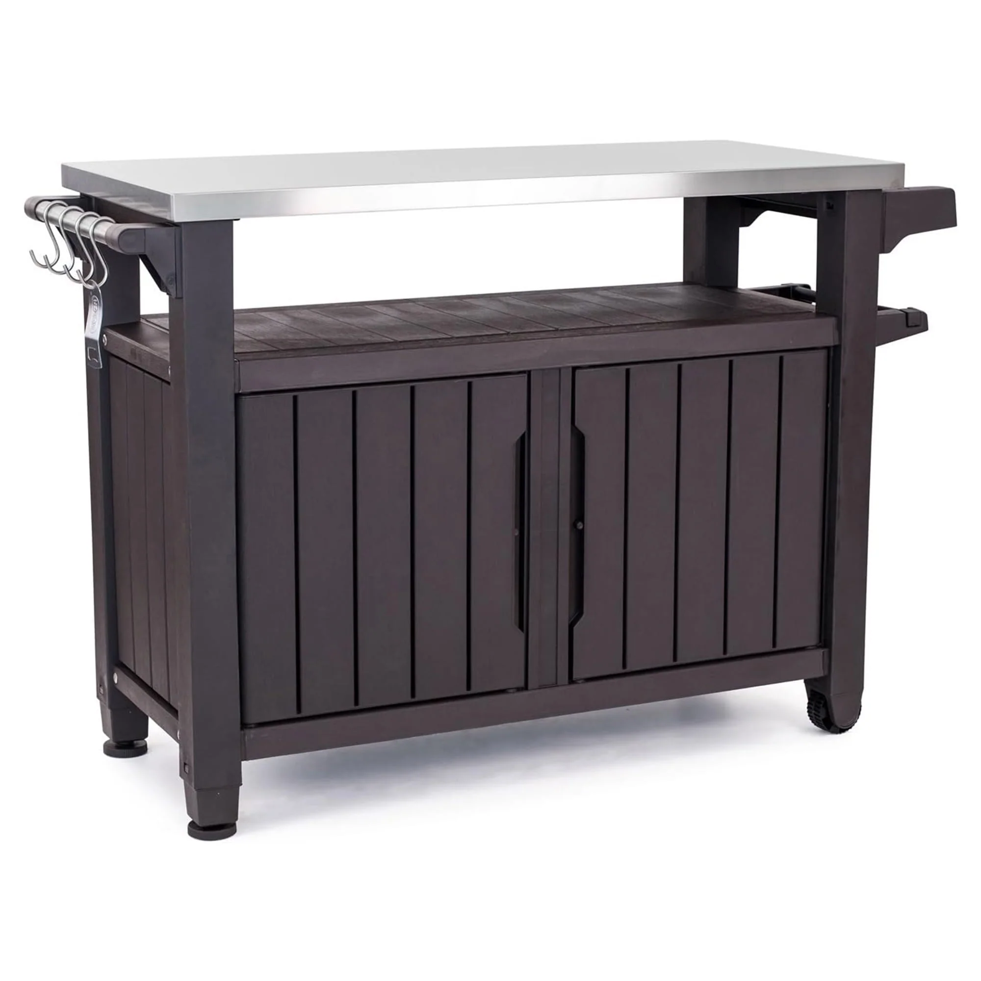 bacf781a81a018aa771629113269d7bdb77d6401b13555a900f7546b386440fc.webp Keter Unity XL Outdoor Kitchen Bar Rolling Cart with Storage Cabinet, Brown - Image 1