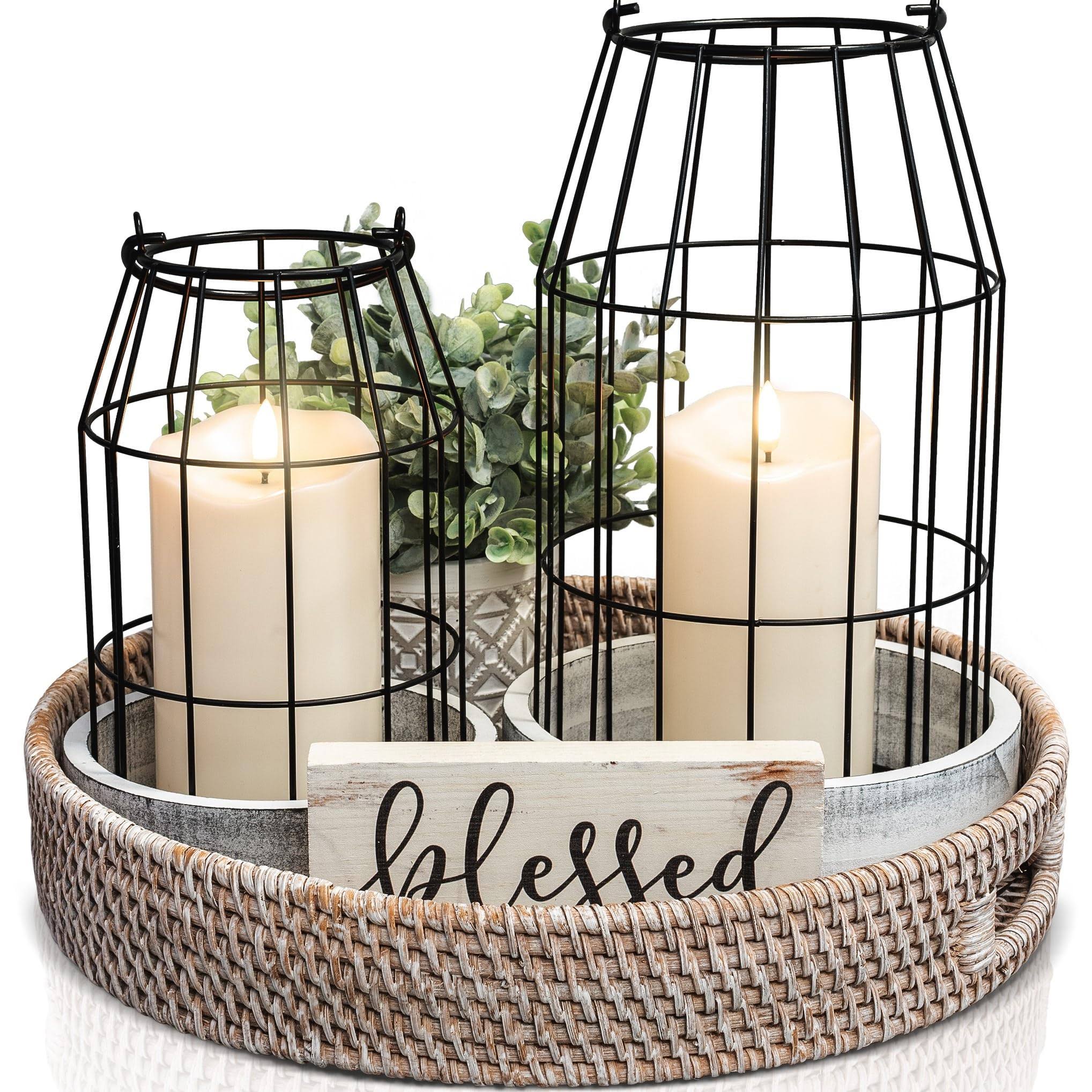 bae15cc22513e62517b882bd1b74f3c9f30f588a7293ce1adfde454a9c853b8e.jpg Rustic Farmhouse Lantern Decor - Stylish Decorative Lanterns for Your Living Room, Fireplace Mantle or Kitchen Dining Table - Modern Upscale Beauty - Image 1