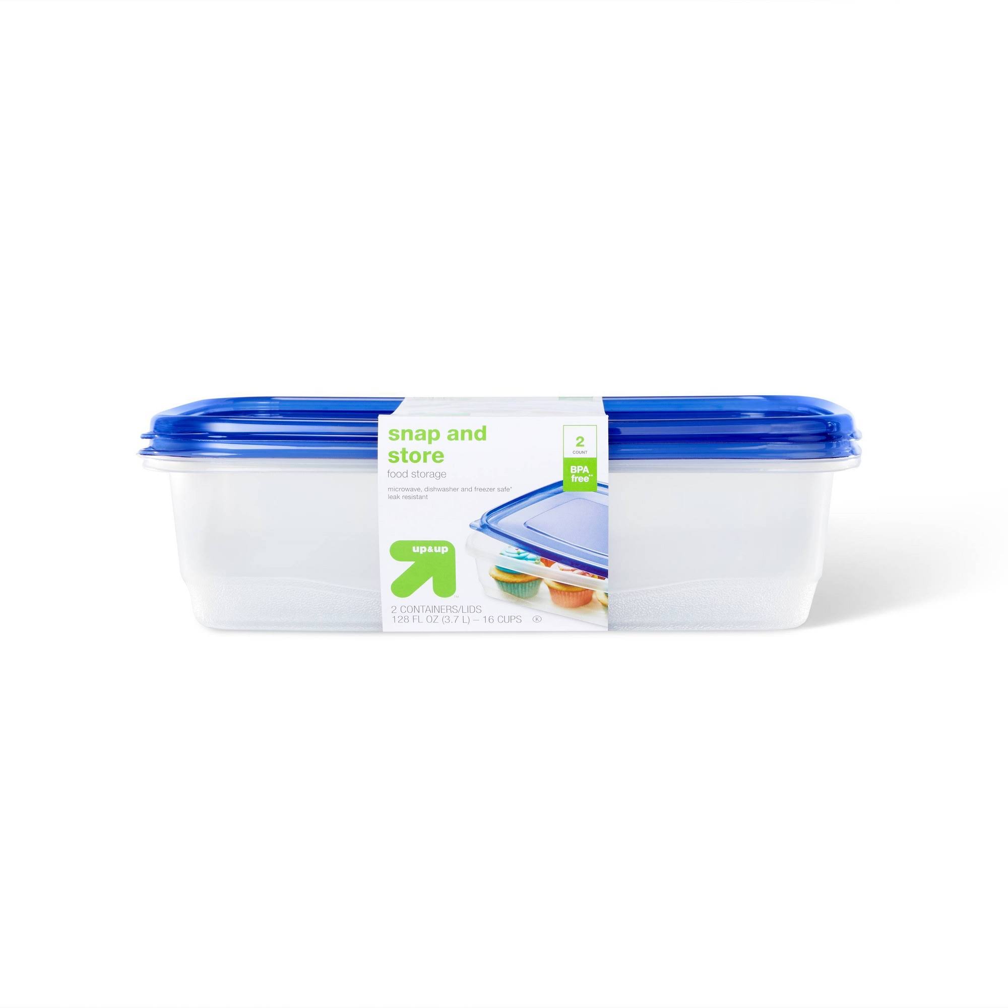 bb0863d2d470292c5514ce156b10649c3392a08aae254517418594ad4cbd7845.jpg Snap and Store Large Rectangle Food Storage Container - 2ct/128oz - Up & Up - Image 1