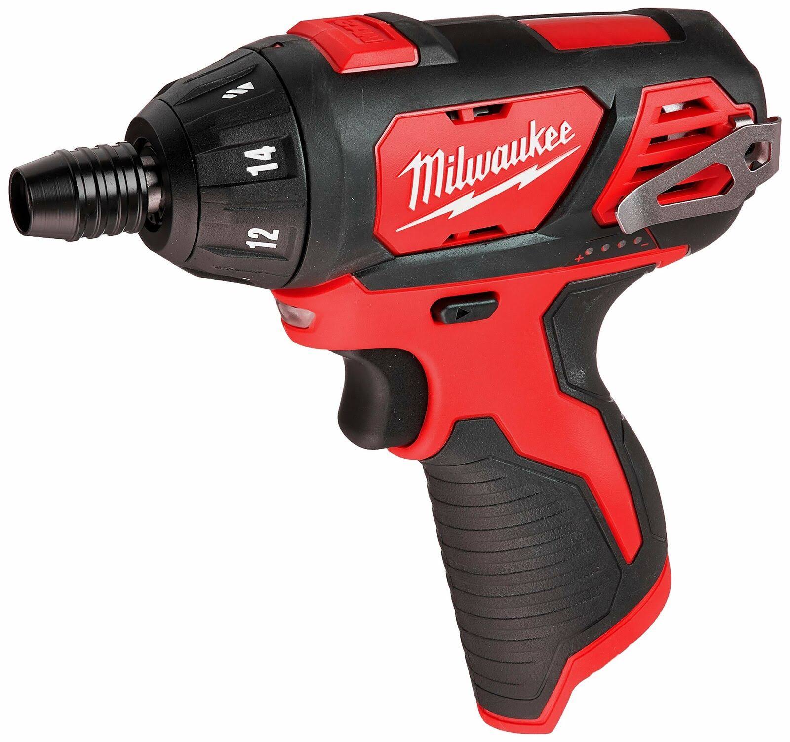 bb25f48dfa9271335137acfa6e78eae703a9007d2524ebdff0f8244d1fefaf51.jpg Milwaukee 2401-20 M12 12-Volt Lithium-Ion Cordless 1/4 in. Hex Screwdriver (Tool-Only) - Image 1