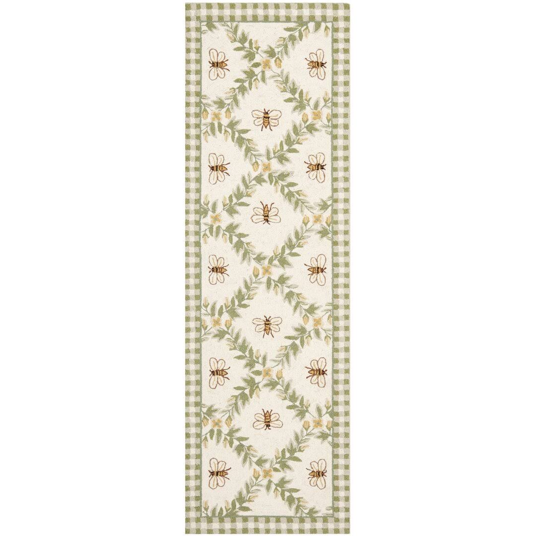 bb2615f68cc40675e973938cb44f7a1d787f175835ff950e347870e8a7bb21ac.jpg August Grove Littell Hand-Hooked Wool Green Area Rug Size: Runner 2'6 inch x 10' - Image 1