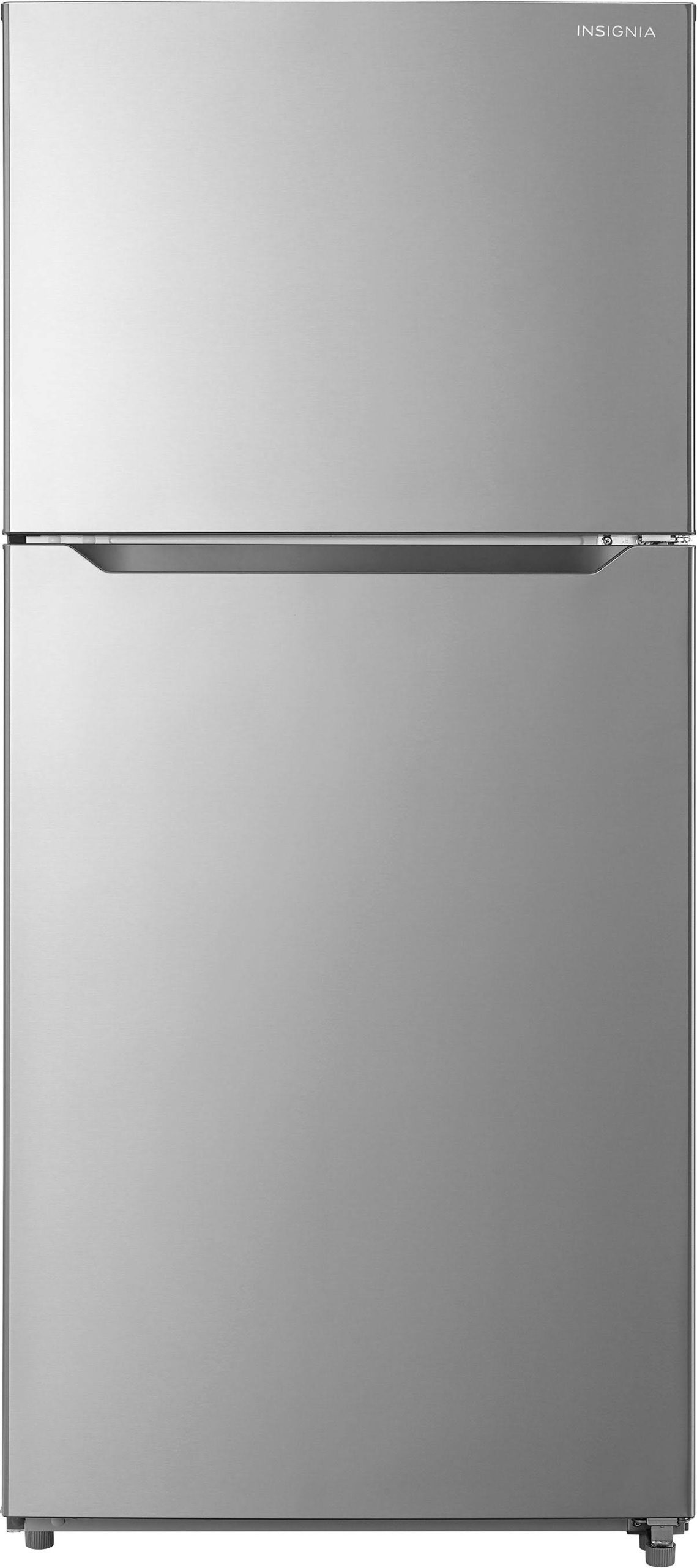 bb46e15206f345947059a30d78642d70da475e1512afd5e8013a9ec18814cacb.jpg Insignia - 20.5 Cu. ft. Top-Freezer Refrigerator - Stainless Steel - Image 1