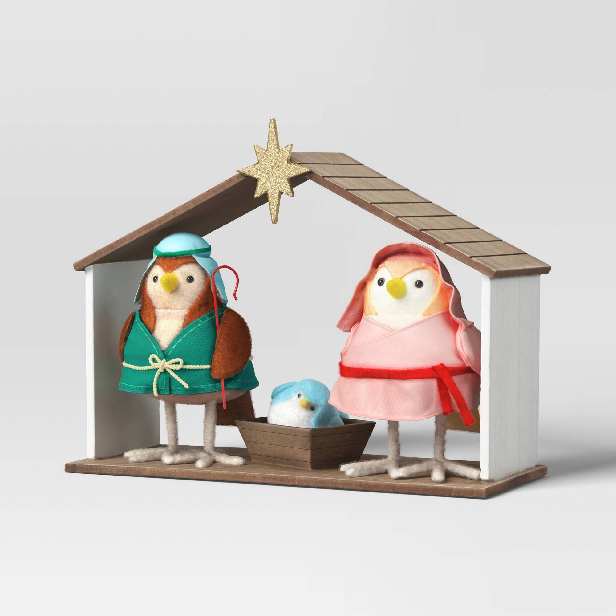 bb94acf8898942acfc31627a83163a53d5ffec93398f77217c38de039cb9c42f.jpg 4pc Featherly Friends Fabric Bird Christmas Nativity Scene Figurine Set - Wondershop - Image 1