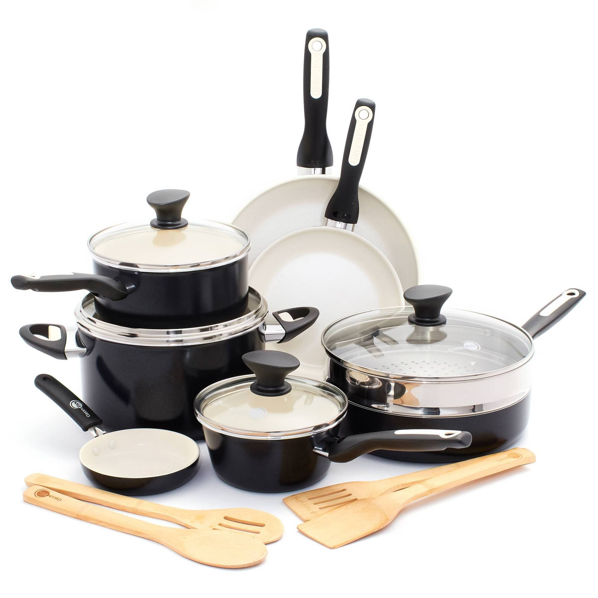 bbb0f0c134da37c4b8df5065498298645d4731df8e828d42a9d320d733f5b3e2.jpg GreenPan Rio 16pc Cookware Set Black - Image 1
