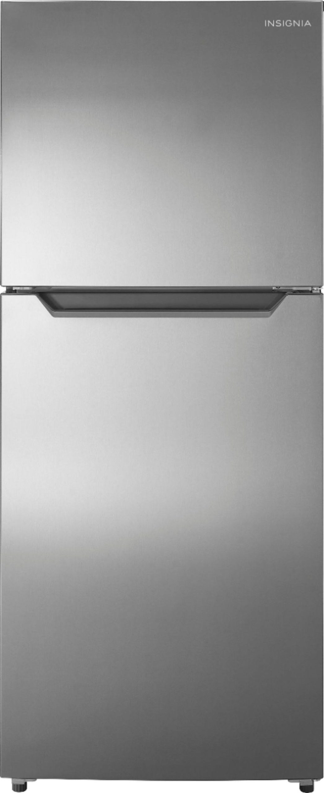 bbe473d60de8d64bf791f96553376b5a77e0d8688c83bf2f8cc7d31fac80fa60.jpg Insignia - 10 Cu. ft. Top-Freezer Refrigerator with Reversible Door - Stainless Steel Look - Image 1