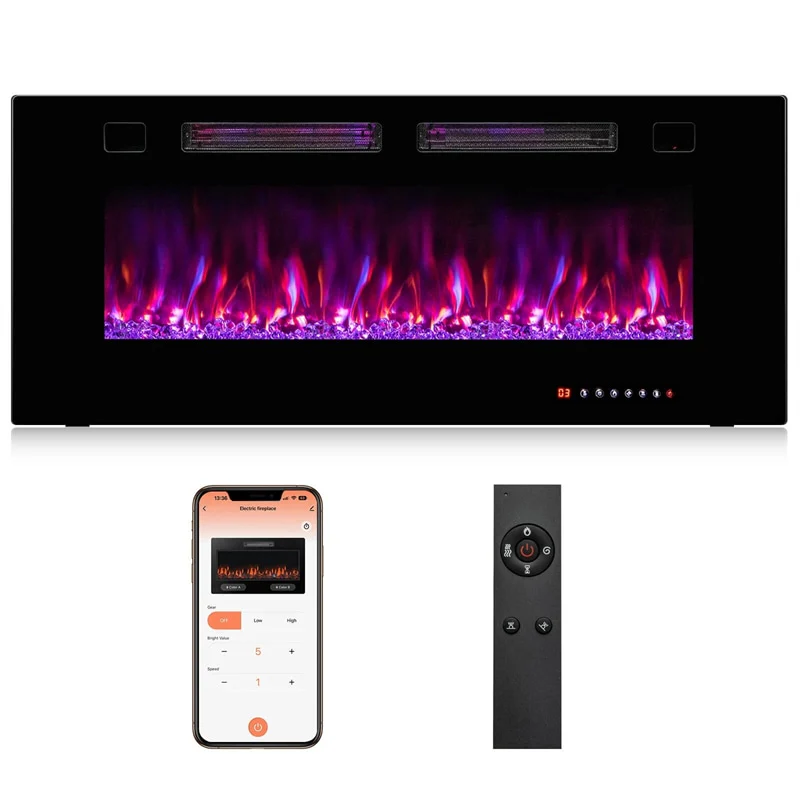 bc1b9ea014a830b1d6bc1b4bbb820f5e2e37d52743548e1e0892dcee91f6f23c.webp 42-72" Smart WiFi Electric Fireplace Heater, Ultra-Thin Recessed & Wall Mounted with Adjustable 12 Flame Color, Remote/APP Control, 12H Timer - Image 1