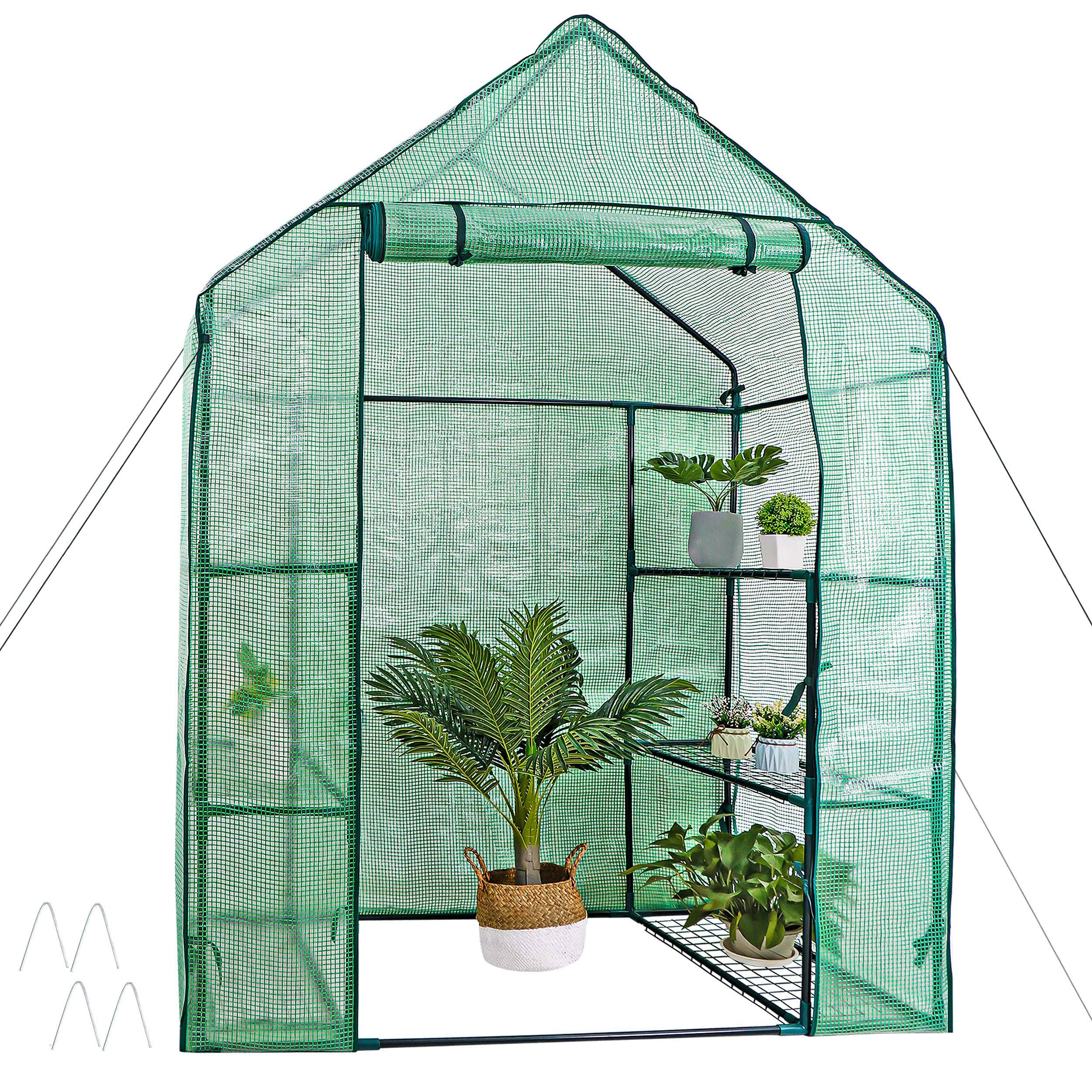 bc3ba1d21a52f7c21b4cee97c1047cf3ff1653198beabd757193d63a46859ce7.jpg HomGarden Mini Walk-In Greenhouse 3 Tiers 6 Shelves PE Fabric Cover w/Roll-up Zipper Door for Flower and Plant - Image 1