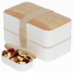 Bentoheaven Leakproof Bento Box with Fun Lunch Notes Cutlery Chopsticks - Bamboo White