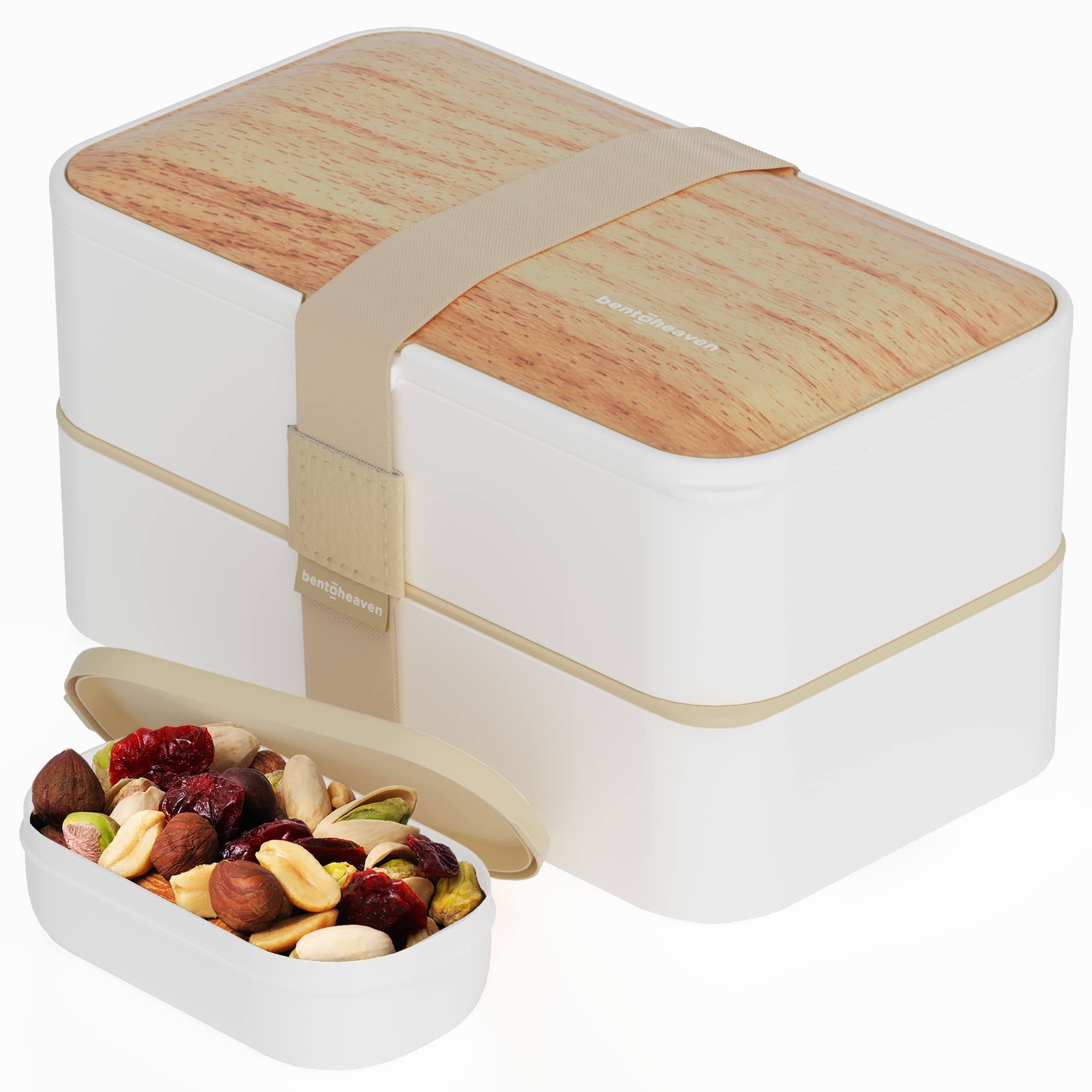 bc4376bcff278d5862a6e7cb0c1409a2a8d68e961a06f192876084e76526251a.jpg Bentoheaven Leakproof Bento Box with Fun Lunch Notes Cutlery Chopsticks - Bamboo White - Image 1